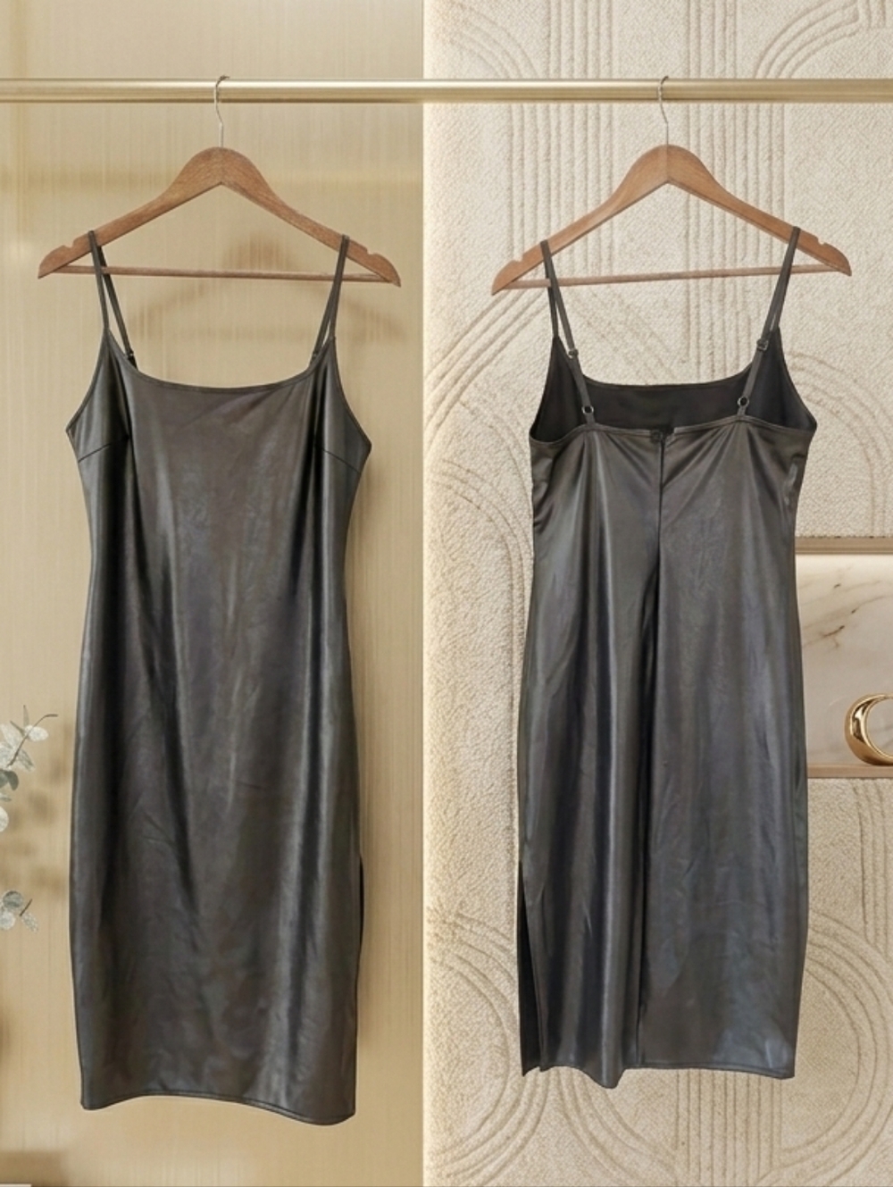 Wild Fable Body Con Sexy Black Faux Leather Midi Little Black Dress Size Medium